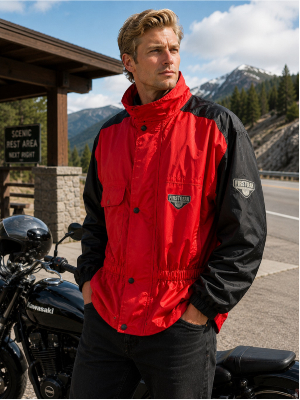 Firstgear Motorcycle Jacket Men M Windbreaker Y2K Motorcore Racer Red Black 2003